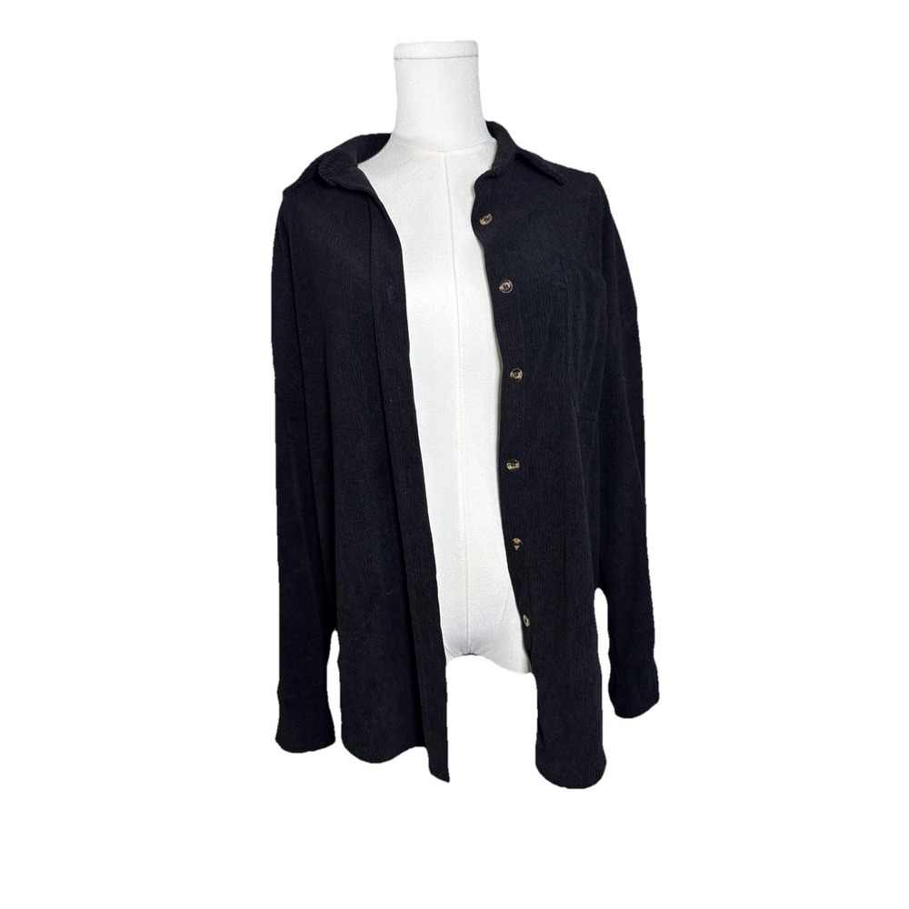 Dokotoo Womens Black Corduroy Button Up shirts Long Sleeve Oversized Sz Sm